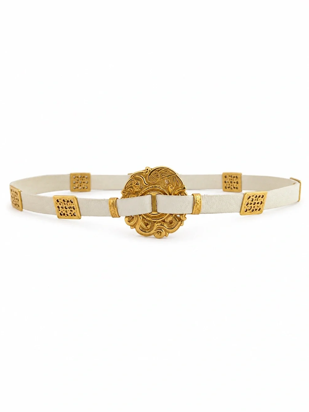 Gold Medallion Detailed Buckle Ivory  Belt